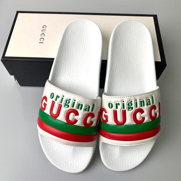 NIB Gucci “Original Gucci” Leather Rubber Pool Slide Sandal Size 40 - Picture 12 of 14